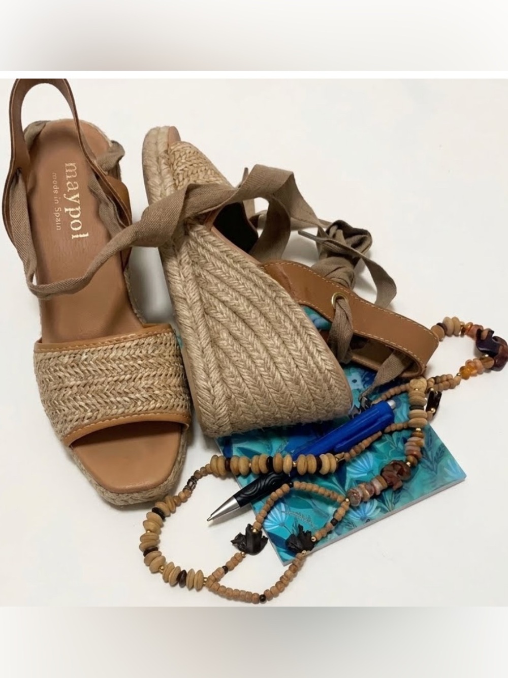 Maypol Spain Tan Espadrille Woven Nude Wedge Sandals Tie Shoes Anthropologie 39